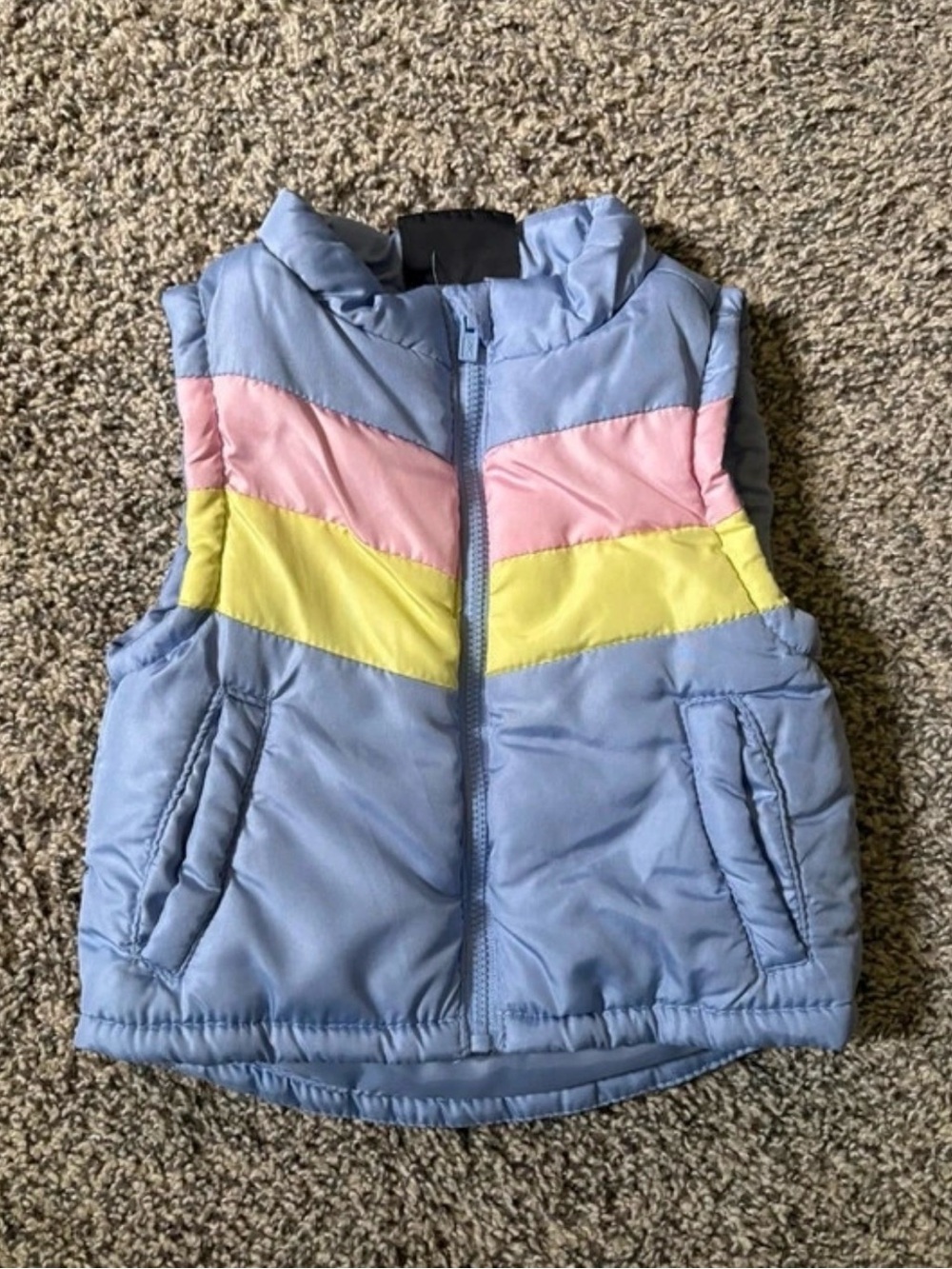 Reebok Girls Blue Puffer Vest with Pink & Yellow Chevron